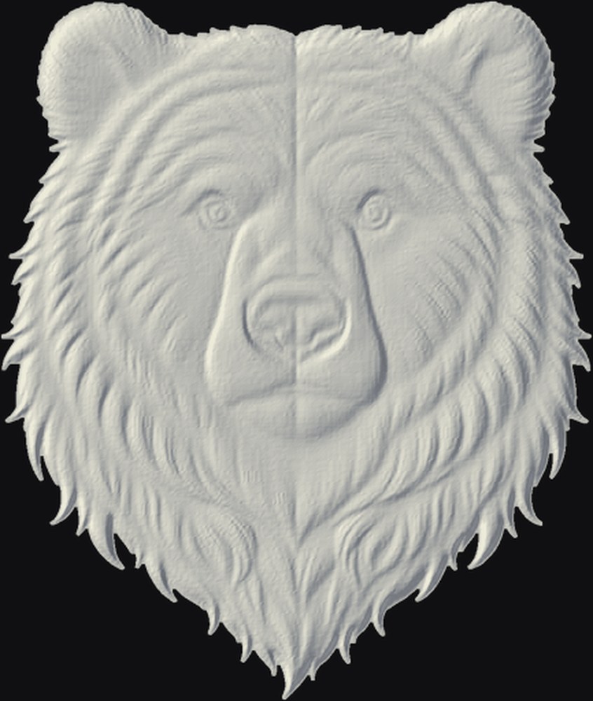 Bear Head 3D relief heightmap preview for CNC carving