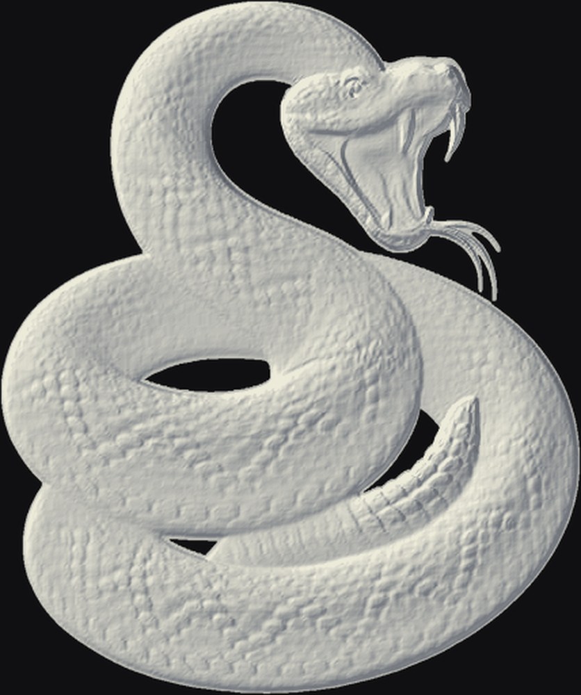 Coiled Rattlesnake 3D relief heightmap preview for CNC carving