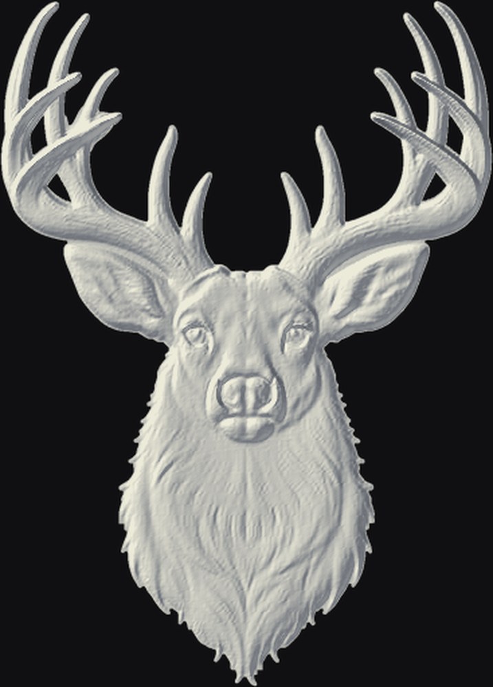Deer Head 3D relief heightmap preview for CNC carving