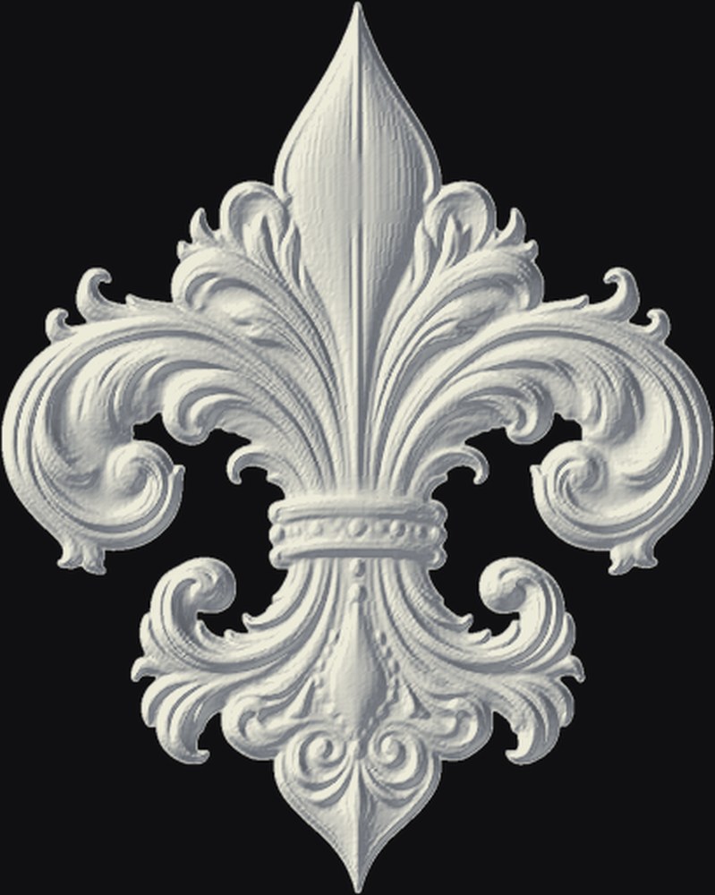 Fleur-de-lis 3D relief heightmap preview for CNC carving
