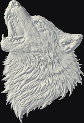Howling Wolf 3D relief heightmap preview for CNC carving