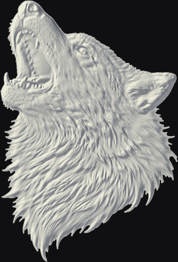 Howling Wolf 3D relief heightmap preview for CNC carving
