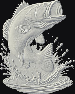 Largemouth Bass 3D relief heightmap preview for CNC carving