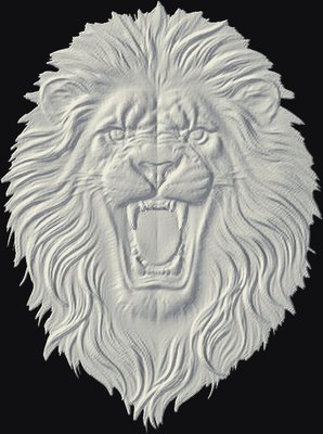 Roaring Lion Head 3D relief heightmap preview for CNC carving