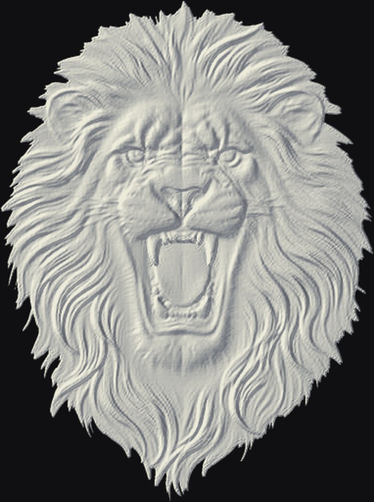 Roaring Lion Head 3D relief heightmap preview for CNC carving