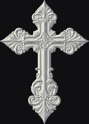 Ornate Cross 3D relief heightmap preview for CNC carving