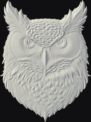Owl Face 3D relief heightmap preview for CNC carving