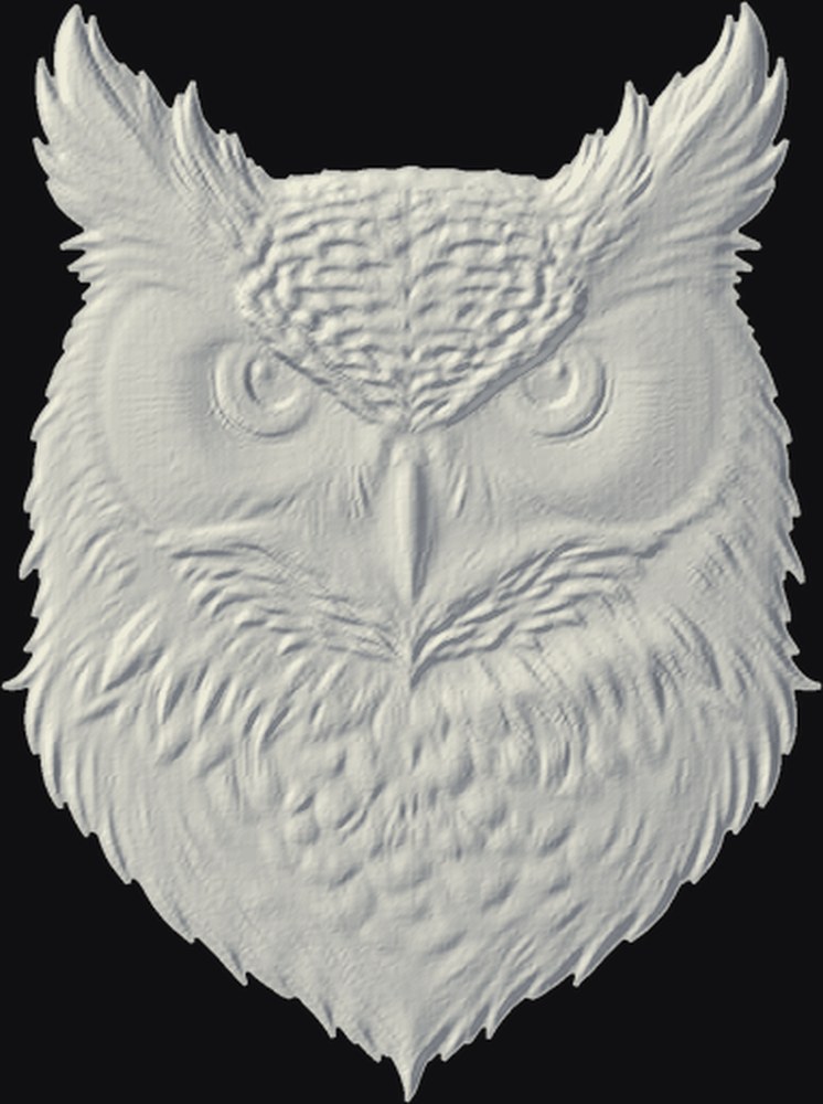 Owl Face 3D relief heightmap preview for CNC carving