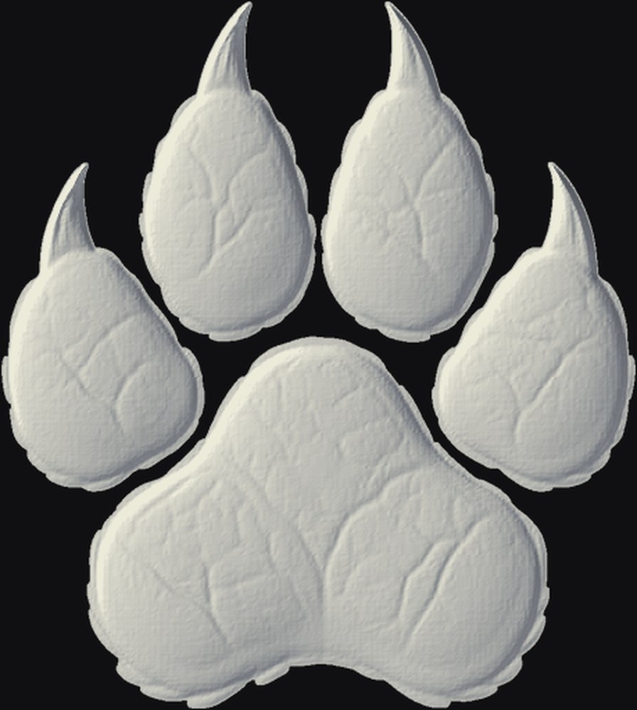 Wolf Paw Print 3D relief heightmap preview for CNC carving